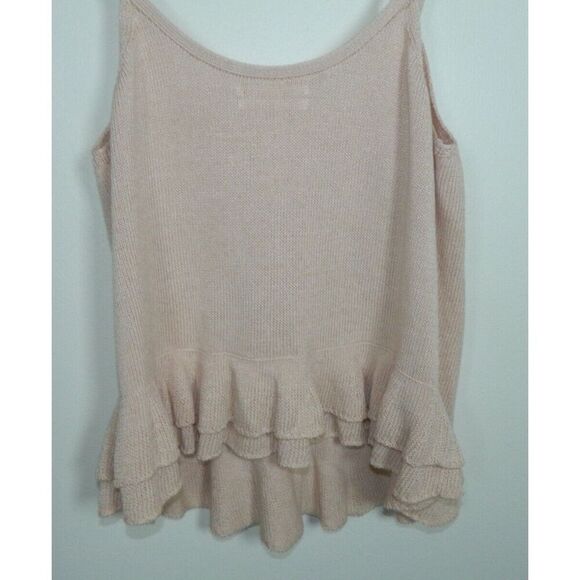 Anthropologie Sweater Knit Tank Top Medium Pink DoubleRuffle Hem - Picture 4 of 9
